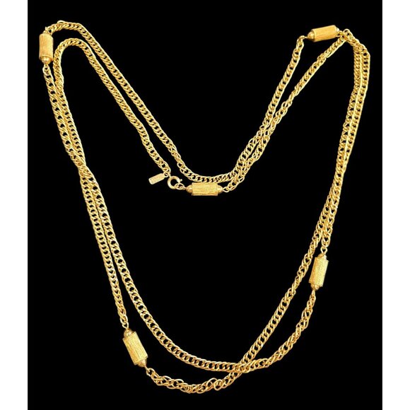 Vintage Monet Gold-Plated Bar Link Chain Necklace 1950's 56" - Picture 1 of 5